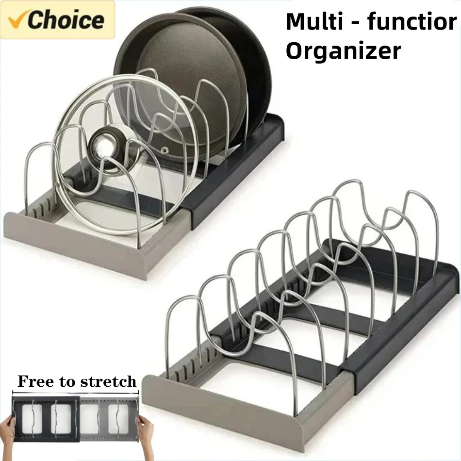 Kitchen Baking Tray Organizer - 1Pc 7-grid Telescopic Pot Rack,Pans Organizer,Space-saving