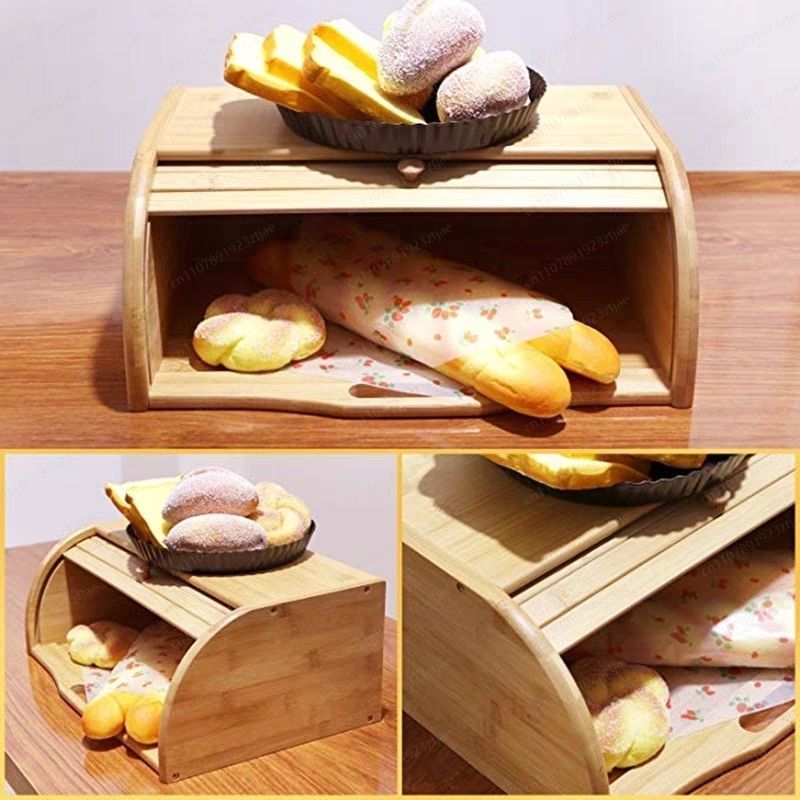 Kitchen Baking Tray Organizer - Multifunction Bamboo Bread Box with Lid,