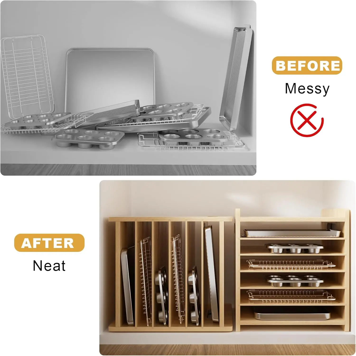 7 Tier Wooden Tray Dividers fo - огляд і ціна Kitchen Baking Tray Organizer
